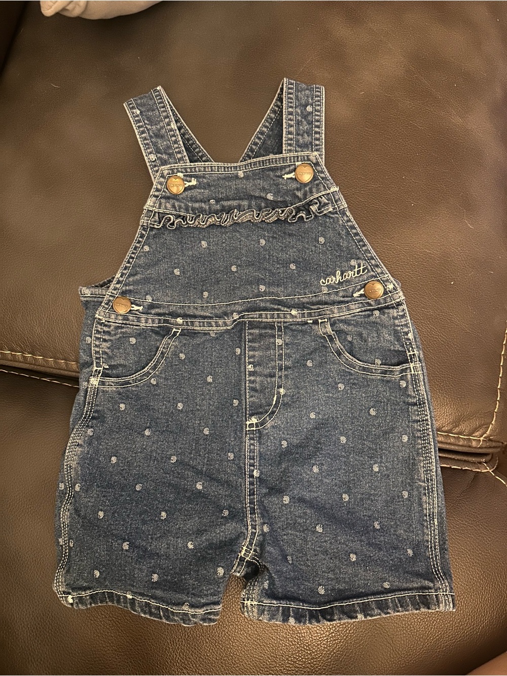 Carhartt Girls' Denim Polka Dot Short Overalls - Blue